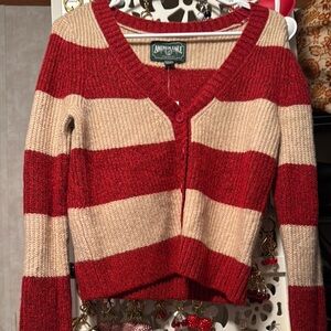 Abercrombie & Fitch Red and Cream Striped Sweater